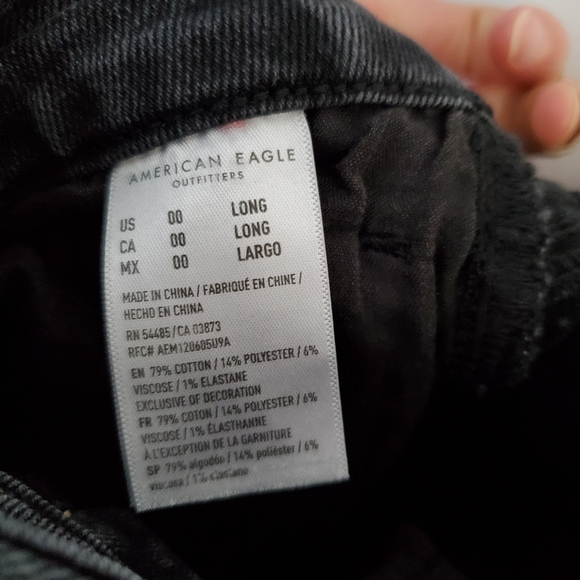 00 Black American Eagle Stretch Jeans Long Leg Skinny - Picture 2 of 3